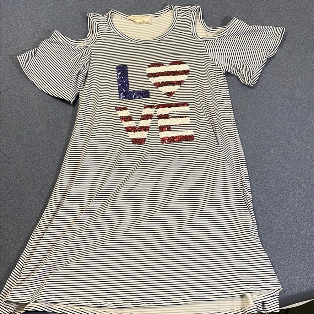 Striped Cold Shoulder Dress with Love Graphic